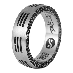 yunnique <b>Titanium</b> Steel Bagua <b>Ring</b> Men's Geometric Thumb <b>Ring</b> With Yin Yang And Chinese Characters For Gift - Product Image 5