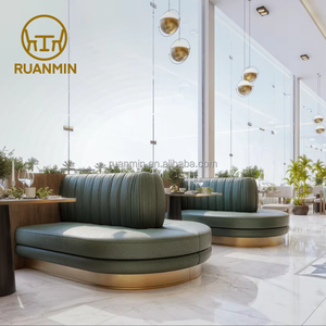 Ensemble de mobilier de restaurant de luxe personnalisé, nouveau mobilier en bois pour grands banquets d'hôtel, canapés et chaises <span class=keywords><strong>avec</strong></span> coussins en cuir, <span class=keywords><strong>table</strong></span> <span class=keywords><strong>basse</strong></span> - Product Image 5