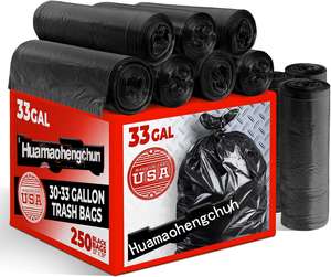 Bolsas de Basura de Polietileno Resistentes a Fugas y Termosellables de 30-33 Galones, 32x38 Pulgadas, Negras (Paquete de 250) - Product Image 1