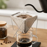 Penyangga Kopi Lipat Stainless Steel 304, Portabel untuk Luar Ruangan, Camping, Corong Tuang, Filter Bubuk Kopi, Minimalis, Ringan