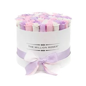 Boîte de roses éternelles en cuir ronde, collection florale d'été du Yunnan, best-seller, vente en gros, roses préservées, fleurs éternelles - Product Image 1