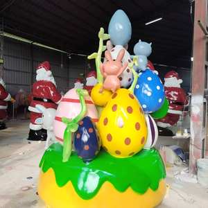 फाइबरग्लास जीवन आकार के विशाल राल ईस्टर शिल्प सजावट उत्पाद खरगोश फूल बुनी ईस्टर अंडे की मूर्तियों की सजावट आउटडोर - Product Image 3