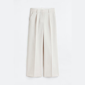 Pantalon décontracté classique pour femme, taille mi-haute, devant plat, respirant, écologique, infroissable, coupe droite, en laine/polyester, ample, idéal pour l'été - Product Image 1