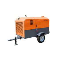 Compresseurs d'air à vis portables diesel 185cfm les plus vendus, sûrs et pratiques, sur deux roues, avec système d'air durable