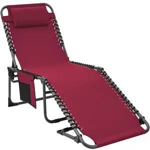 4-Fold Beach Sunbathing Patio Pool Garden Lawn Deck Portable Adjustable Folding Outdoor Chaise Lounge Chair
