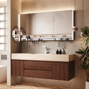 Nuevo gabinete de baño inteligente integrado con lavabo, diseño curvo y moderno - Product Image 5
