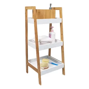 Eco Friendly Custom Wooden Etagere Repisas Commodity Ladder Shelf Durable Bamboo Bathroom Rack For Home Organizer