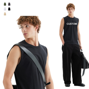 High Quality Solid Cool Feel Sleeveless T Shirt Vest Custom Logo <b>Tshirt</b> GymTank Top 100%Cotton Knitted T-shirt for Men - Product Image 1