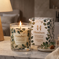 Vase à bougie en verre transparent 10oz 14oz, conteneur vide, motif eucalyptus avec carton personnalisé, idéal pour les détaillants de produits bien-être
