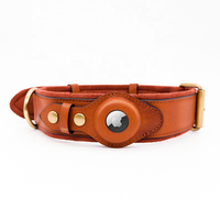 Collar Inteligente para Perro con Airtag, GPS Personalizado, Diseño de Lujo con Lazo a Rayas, Cierre de Remache, Cuero, Tamaños para Razas Pequeñas/Medianas/Grandes