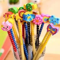 Ensemble de crayons en bois Yichen, dessin animé, mine noire, gomme intégrée, pour enfants, élèves de maternelle et primaire, fournitures scolaires et de bureau