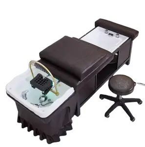 Luxury Brown Shampoo Bed With Water Circulation Steamer Head Hair Treatment Bed With Spa Function For Barber Shop