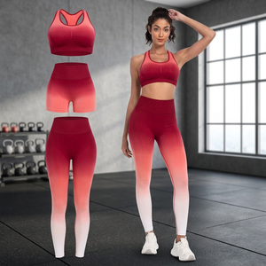 Gradient Color Yoga Set Women 2 Piece Racerback Crop Top High Waist Full Length <b>Leggings</b> <b>Seamless</b> Quick Dry Sport Wear - Product Image 1