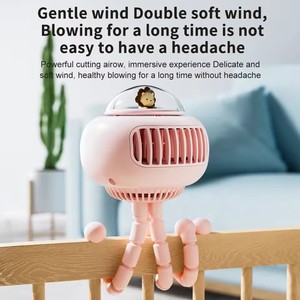 Nouveau ventilateur portable sans pales pour poussette, design dessin animé OVNI pieuvre, sans fil, sécurisé, rechargeable par USB, petit ventilateur de bureau - Product Image 5