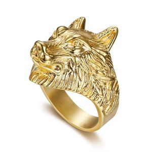 Wolf Head Men's <b>Ring</b> Gold Plated <b>Titanium</b> Steel Animal Jewelry Gift For Men - Product Image 1