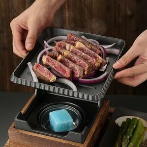 Ensemble de <span class=keywords><strong>barbecue</strong></span> coréen en <span class=keywords><strong>fonte</strong></span>, plaque de cuisson carrée avec réchaud à alcool, pour usage en restaurant - Product Image 2