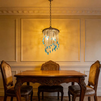 Lustre suspendu en cristal doré pour la décoration de la maison, luminaire intérieur à montage en surface avec ampoule remplaçable