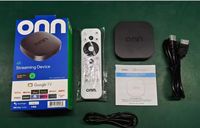 Boîtier TV intelligent Onn 4K Plus Android 14, décodeur 4K Quad Core, connectivité 5G, 2 Go de RAM, télécommande vocale pour lecteur multimédia en streaming