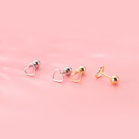 Bijoux en argent sterling 925 véritable à 100%, jolies petites boucles d'oreilles simples en forme de cœur creux, perles brillantes, bouchons d'oreilles pour femmes
