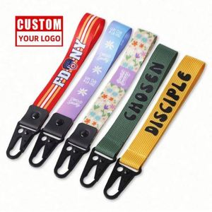Customized Polyester Printed Short Carabiner Keychain Premium Wrist Lanyard Strap - Product Image 1