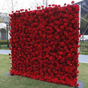 Wholesale <b>Silk</b> Flower Wall Panel Roll up Flower Wall Backdrop 8ft X 8ft <b>red</b> Rose Wedding Flower Wall Backdrop - Product Image 4