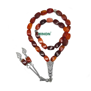 Winon Tasbih 8*12mm con 33 Perle Rettangolari Intrecciate a Strisce Rosse, in Agata, Gioielli Turchi, Misbaha, <span class=keywords><strong>Rosario</strong></span> Musulmano - Product Image 1