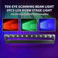 2 Projecteurs LED à Tête Mobile 10 Yeux 10x40W RGBW, Contrôle DMX512, en Alliage d'Aluminium 360°, Dimmables pour Bar, DJ, Discothèque, Fête, Mariage