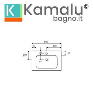 Kamalu KLIT600SS 60 cm in tinta unita Design moderno bagno lavello lavabo in pietra naturale lavabo a mano finitura opaca per il lavaggio - Product Image 2