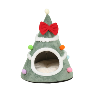 Cama para Gatos con Forma de Árbol de Navidad, Cálida para Invierno, Ecológica, Cama Sólida para Mascotas, con Lazo de Peluche, Cama para Gatos Tipo Yurta Mongol, Nido Seguro - Product Image 1