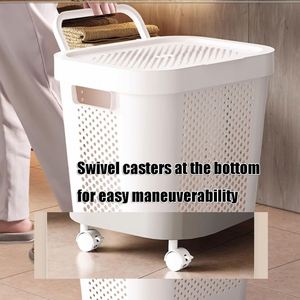 Cesto de Ropa Sucia con Ruedas y Tapa, Organizador de Ropa Grande para el Hogar, Cesta de Plástico para Lavandería, Producto en Oferta - Product Image 3