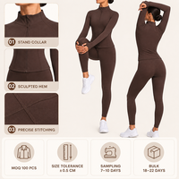 Ensemble de yoga 2 pièces personnalisé pour femme : veste à fermeture éclair intégrale à manches longues et leggings taille haute – Tenue de sport et fitness en gros