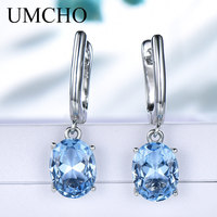 Boucles d'oreilles pendantes ovales en topaze bleu ciel créée, en argent S925, à quatre griffes, pour mariée, usage quotidien, cadeau