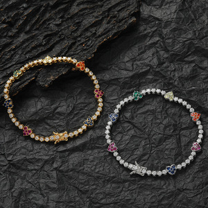 Color Heart-shaped Tennis <b>Bracelet</b>, Hip-hop Couple Stacked With Copper Inlaid Zircon, <b>Love</b> Tennis Chain Tanjing Fashion - Product Image 6