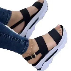 Large Size Women Thick Bottom Sandals Summer New Style Personality Solid Color Wedge Sandals Shoes