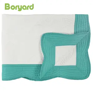 BORYARD绿色婴儿棉被女孩柔软的孩子厂家直销刺绣婴儿毛毯扇贝边缘绗缝36 "x46"