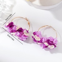 Elegantes pendientes de aro chapados en oro para mujer círculo grande con tela flor boda encantos joyería decoración señoras regalo (ES057)