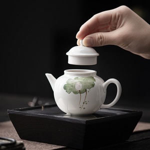 Théière en céramique Shangyan, porcelaine blanche, motif lotus, avec couvercle, théière individuelle pour servir le thé - Product Image 2