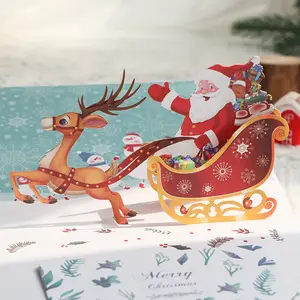 Custom Design 3D Christmas Pop Up Greeting Cards Handicraft Souvenir With Envelope