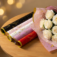 Kertas Pembungkus Bunga Tahan Air Berpinggir Emas dengan Polkadot, Bahan Florist untuk Rangkaian Bunga, Grosir