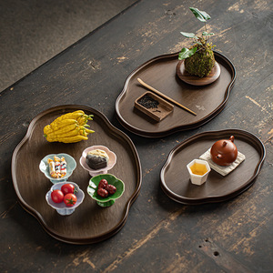 <b>Bamboo</b> Begonia Tray Sandalwood Color Irregular Shape Plant Pattern Fruit Platter Dining <b>Table</b> Use - Product Image 1