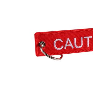 CAUTION Embroidered Motorcycle Keychain, Custom Logo <b>Key</b> <b>Tag</b> for Riders, Promotional Gifts for Auto and Moto Brands - Product Image 2