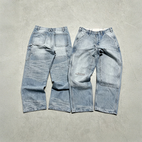 Ensemble deux pièces en jean : Veste épaisse en denim japonais selvedge brut avec logo personnalisé et patch brodé double grille, et jean baggy