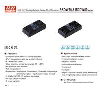 MEAN WELL RSDW60G-12 60W 12V 5A Convertidor CC-CC Aislado Entrada DC18-75V Módulo de Alimentación Ferroviaria DIP de 2x1 Pulgadas