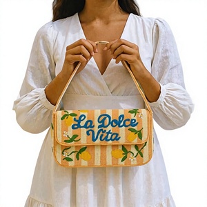Sac fourre-tout en lin brodé La Dolce Vita, style bohème, imperméable, écologique, capacité 1L, sac à bandoulière pour femmes, usage quotidien - Product Image 1