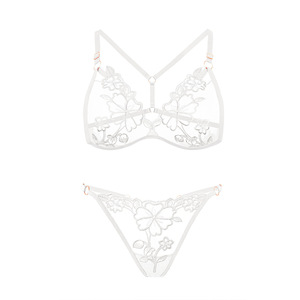 Ensemble de lingerie triangle <span class=keywords><strong>France</strong></span> pour femmes, soutien-gorge femme uni avec broderie en maille Y et décoration en dentelle, grande taille - Pur désir - Product Image 4