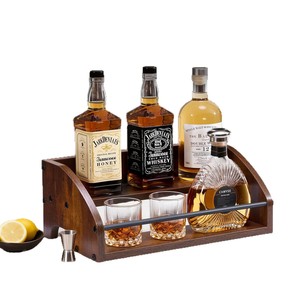 Wooden Wine Rack Double Layer Iron Wood Combination Multi Purpose Storage Rack For <b>Kitchen</b> Party Durable Rectangle Shape - Product Image 1