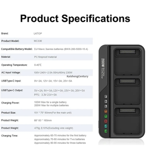 شاحن LKTOP بقوة 200 واط، شحن سريع عالي الطاقة مناسب لسلسلة طائرات دي جي آي مافيك <span class=keywords><strong>3</strong></span> برو بدون طيار، ملحقات إلكترونية - Product Image 4