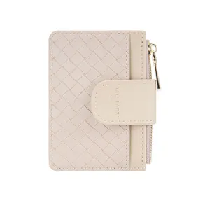Slim Minimalist Leather Fashion Clutch Bags Wholesale Small Order For Women With Money Clip Pu Woven Wallet
