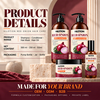 HILOTION Shampoing et après-shampoing botaniques à l'oignon rouge, masque capillaire, huile, OEM ODM, marque privée, ensemble de soins capillaires pour renforcer, nourrir et lisser les cheveux