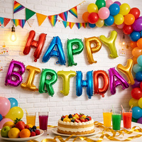 Kit de ballons en feuille d'aluminium pour bannière Joyeux Anniversaire avec lettres de l'alphabet, ballons Mylar de 16 pouces pour la décoration de fond de fête, comprenant une paille et du ruban adhésif